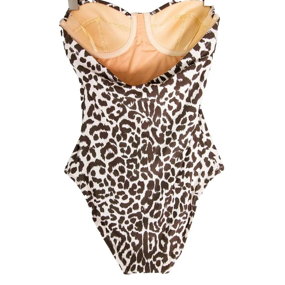 J.Crew Ruched Bandeau One-Piece Swimsuit Leopard Print Size 0 H7672